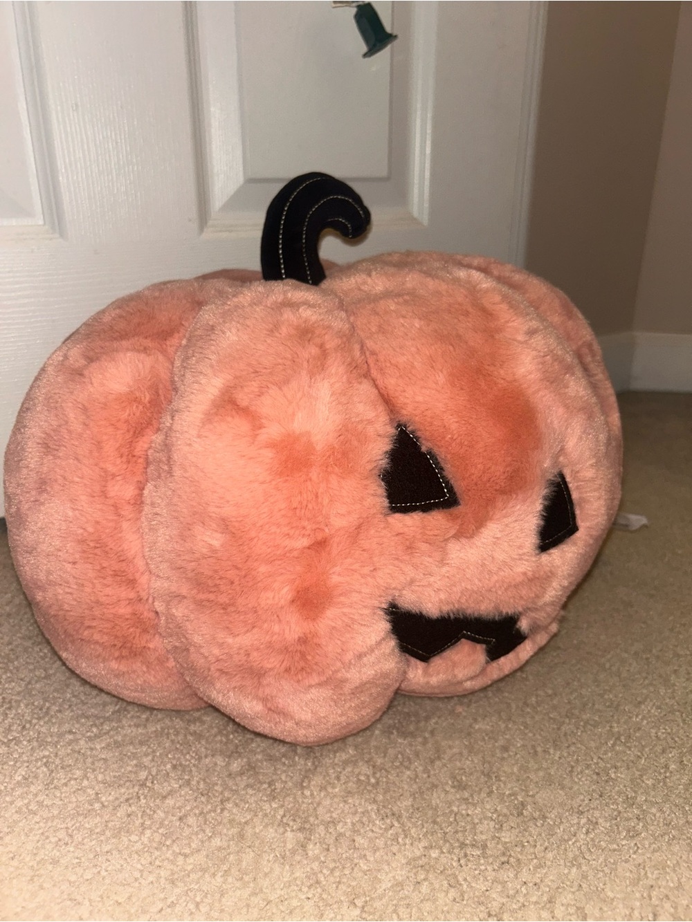 Martha Stewart Light Pink Faux Fur Decorative Pumpkin Halloween Pillow - Picture 3 of 5